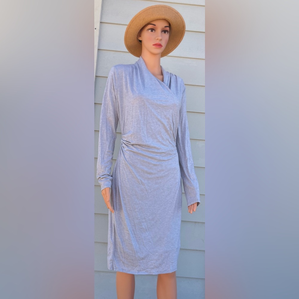 Ann Taylor Gray Ruched Wrap Dress with Dolman Sleeves